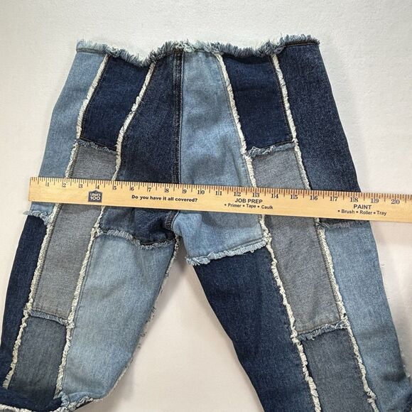 Vintage 90s Zana Di Patchwork Flare Jeans Y2K Hippie Low Rise Raw Fringe - Picture 8 of 11